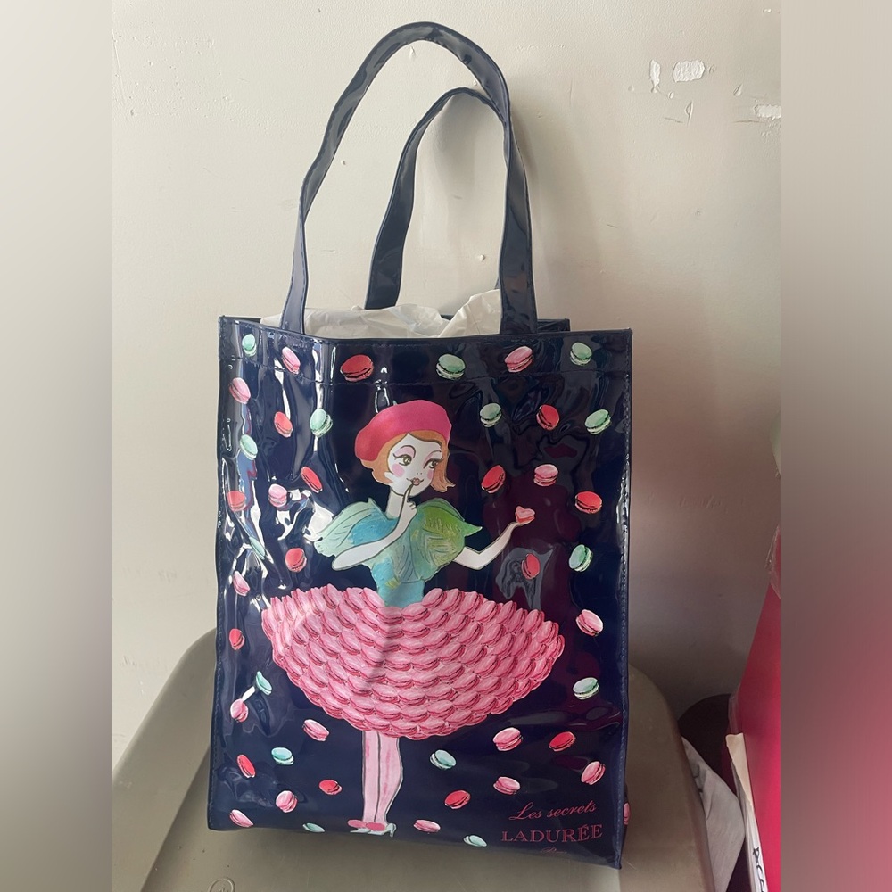 NEW LES SECRETS LADUREE PARIS Cute Navy Macaron Girl Dress Tote Bag - Picture 5 of 10